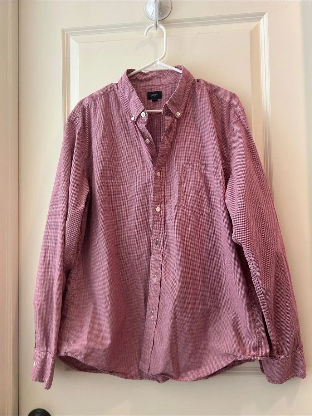 J. Crew Red Check Gingham Button-Down Shirt long sleeve pocket front men size XL